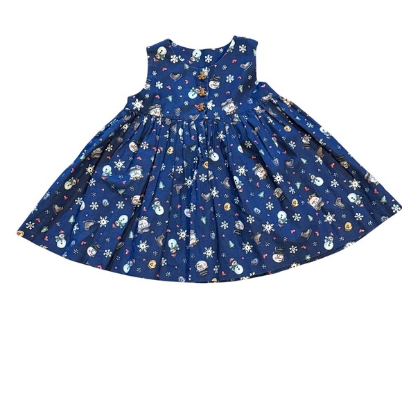 Other - Cottagecore Retro Blue Snowman Snowflake Winter Holiday Sleeveless Dress 18-24